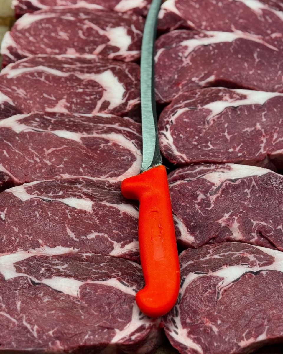 Fresh hand-cut ribeye steaks at Lombardi's Prime Meats